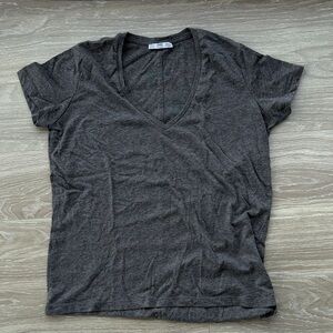 Zara Women's Deep V-Neck Short Sleeve Tee - Gray